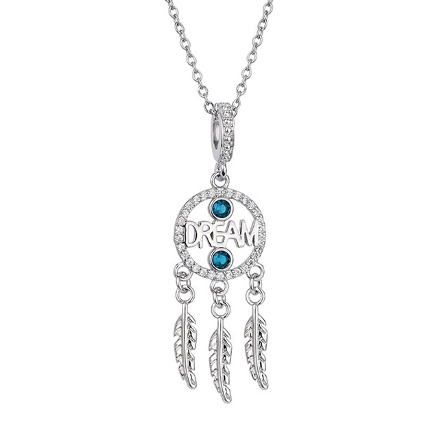 Birthstone Dream Catcher Necklace for Women Silver Plated Dainty Cubic Zirconia Necklace Feather Pendant Charm Dreamcatcher Necklaces for Women Girls Birthday Jewelry Gifts