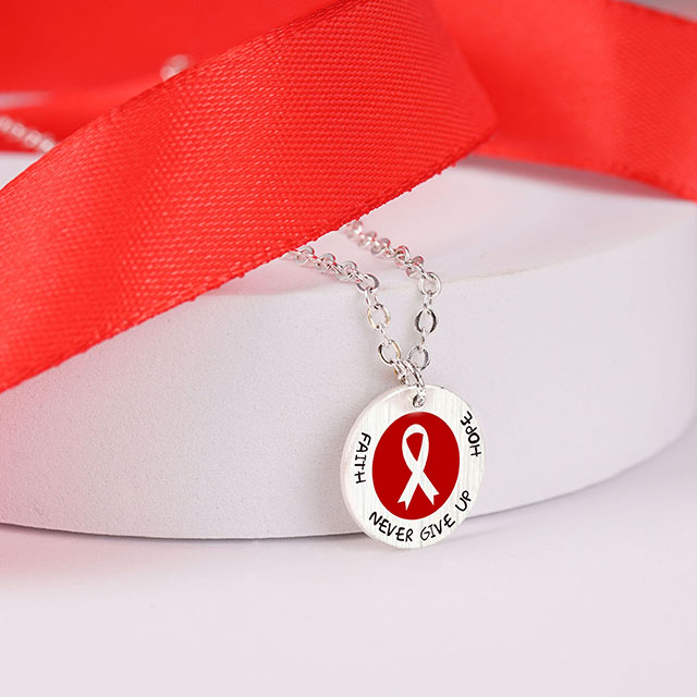Aid, courage, strength, red, survivor, ribbon, necklace, gift for caring for women