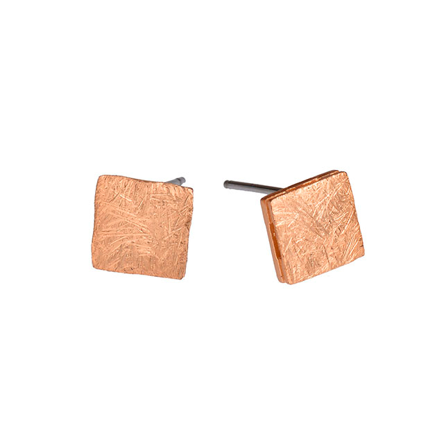 Geometric earrings square, gold, silver and rose gold. Fashionable women's earrings.