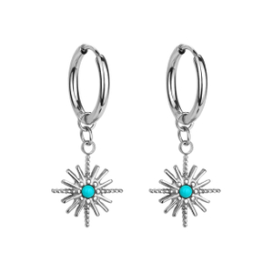 Turquoise Hoop 18k Gold Plated Stainless Steel Star Earrings 
