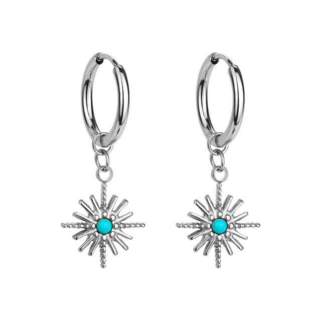 Turquoise Hoop 18k Gold Plated Stainless Steel Star Earrings 