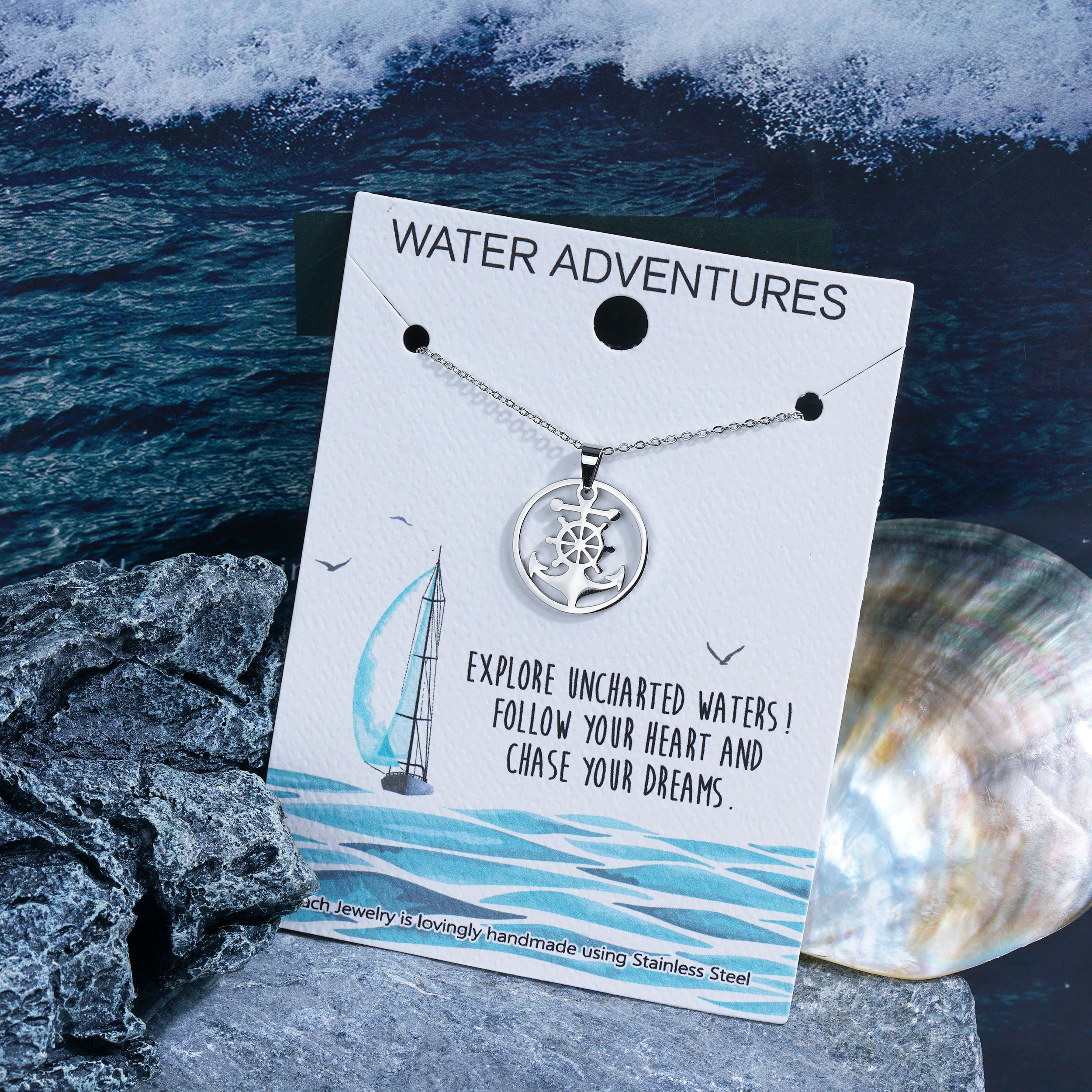 Stainless Steel Sailboat Lighthouse Anchor Charm Pendant Necklace 