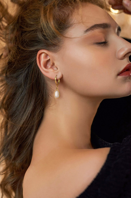 Custom Stainless Steel Natural Stone Oval Pendant Earring