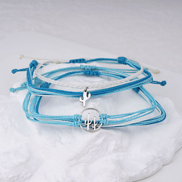 Cute Cactus Charm String Bracelets Adjustable Colorful Braided Handmade Beach Bracelets