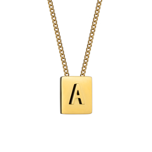 Capital A- Z Stainless Steel Chain For Women Initial Letter Square Pendant Necklace