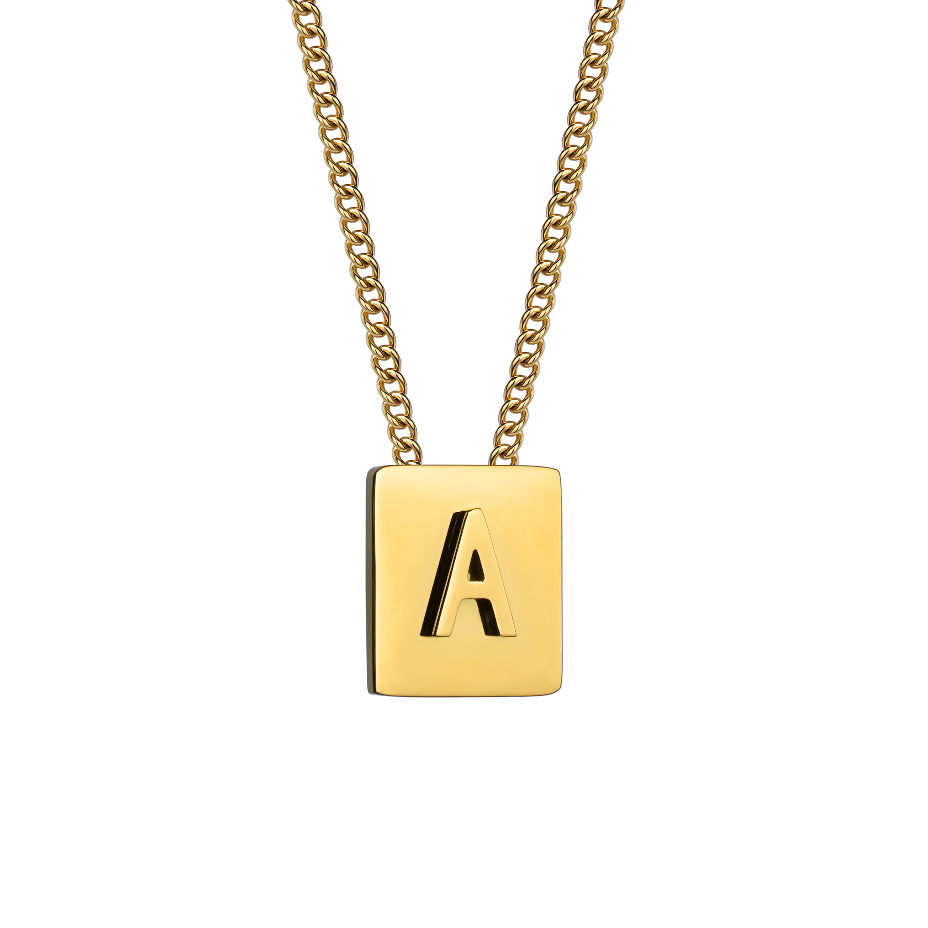 Capital A- Z Stainless Steel Chain For Women Initial Letter Square Pendant Necklace