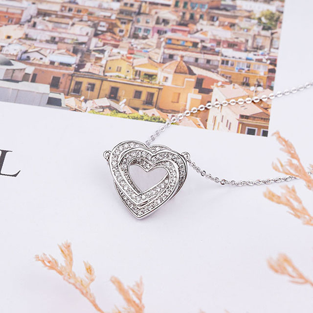 Wholesale Dainty Crystal Jewelry Zircon Multi-layered Heart Necklace