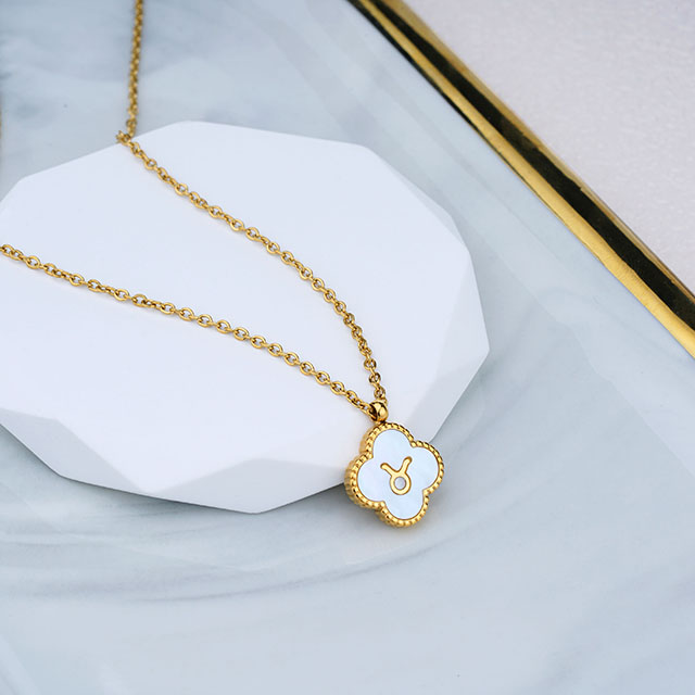 Stainless Steel Necklace 12 constellations Women 18k Gold Four Leaf Clover Necklace