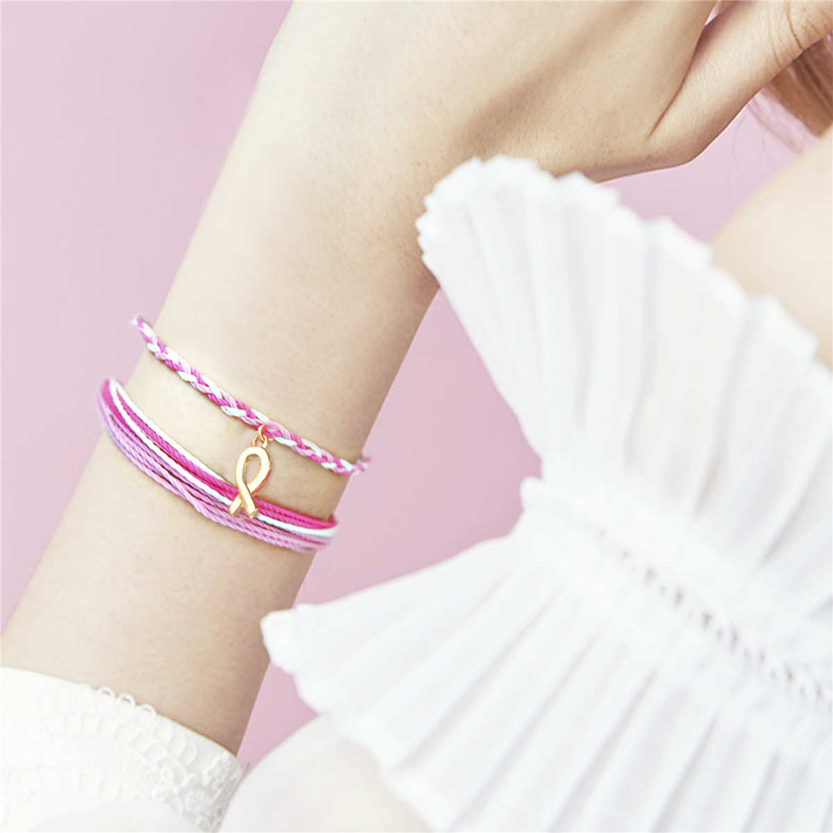 Pink Bow Ribbon Bracelet for Breast Cancer Awareness