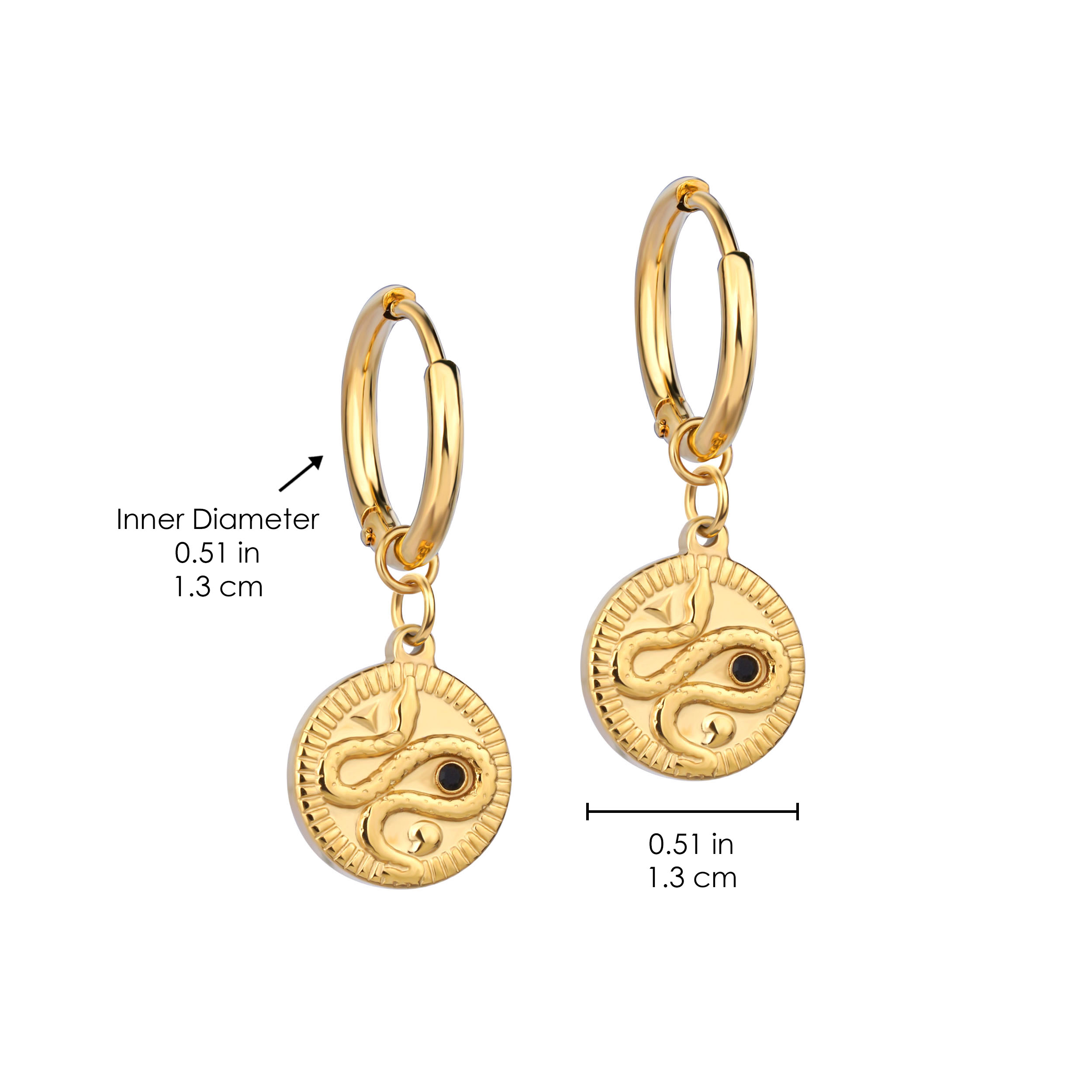 Round Plate Snake Earring Vintage Stainless Steel Diamond Coin Shape Earring