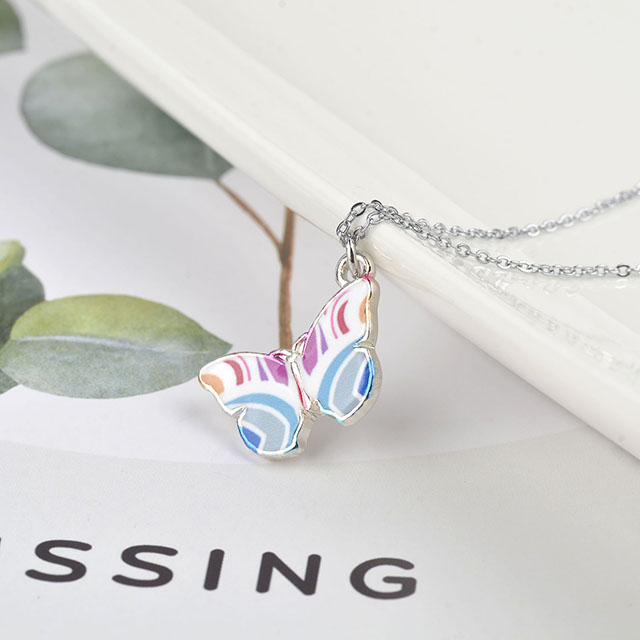 Colorful Butterfly Necklace Hand Painted Butterfly Necklaces for Women Dainty Cute Butterfly Charm Jewelry Pendant Necklace 