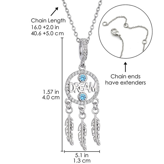Birthstone Dream Catcher Necklace for Women Silver Plated Dainty Cubic Zirconia Necklace Feather Pendant Charm Dreamcatcher Necklaces for Women Girls Birthday Jewelry Gifts