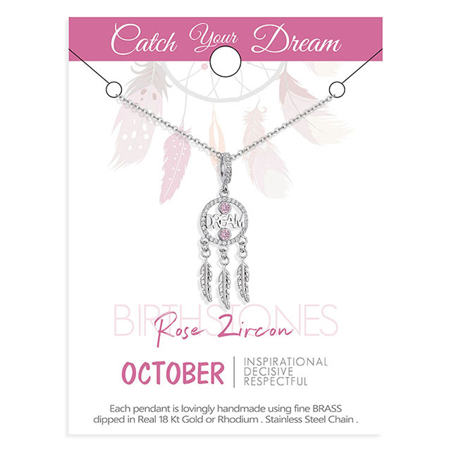 Birthstone Dream Catcher Necklace for Women Silver Plated Dainty Cubic Zirconia Necklace Feather Pendant Charm Dreamcatcher Necklaces for Women Girls Birthday Jewelry Gifts