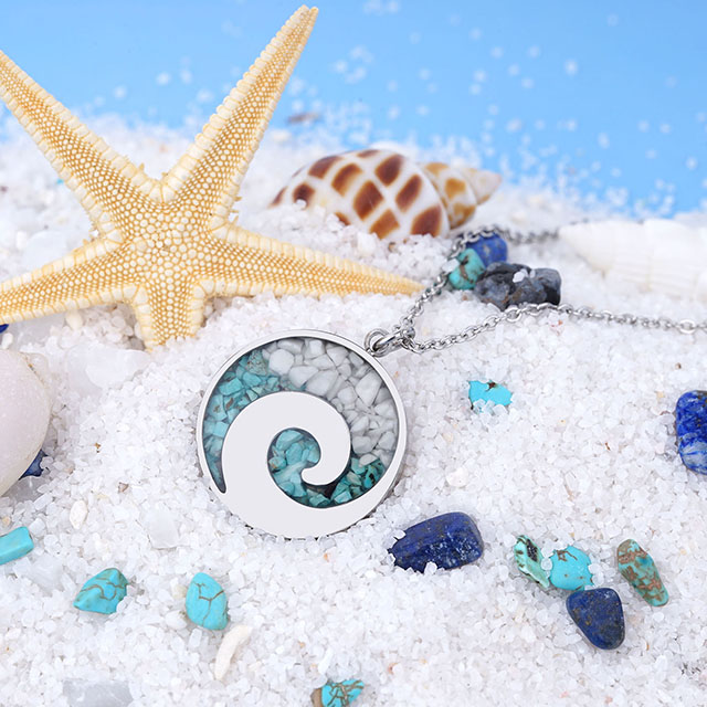 Turquoise Gemstone Necklace Ocean Wave Bar Pendant for Women Girls Surfer Beach Jewelry Gifts