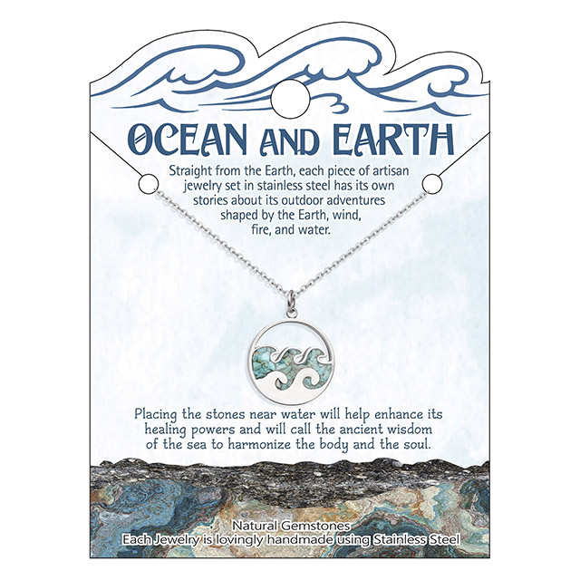 Turquoise Gemstone Necklace Ocean Wave Bar Pendant for Women Girls Surfer Beach Jewelry Gifts