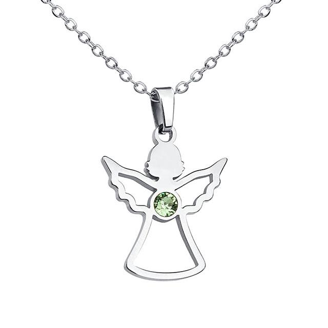Birthstone Angel Necklace for Women Stainless Steel Angel Wing Necklace Pendant Cute Crystal Guardian Angel Necklaces for Women Girls Birthstone Necklace Jewelry Birthday Gifts 
