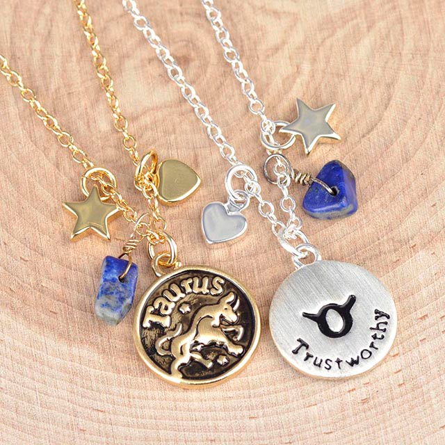 Zodiac Necklace for Women Retro Constellation Astrology Necklace Pendant Round Disc Gemstone Heart Star Charms Zodiac Sign Necklaces