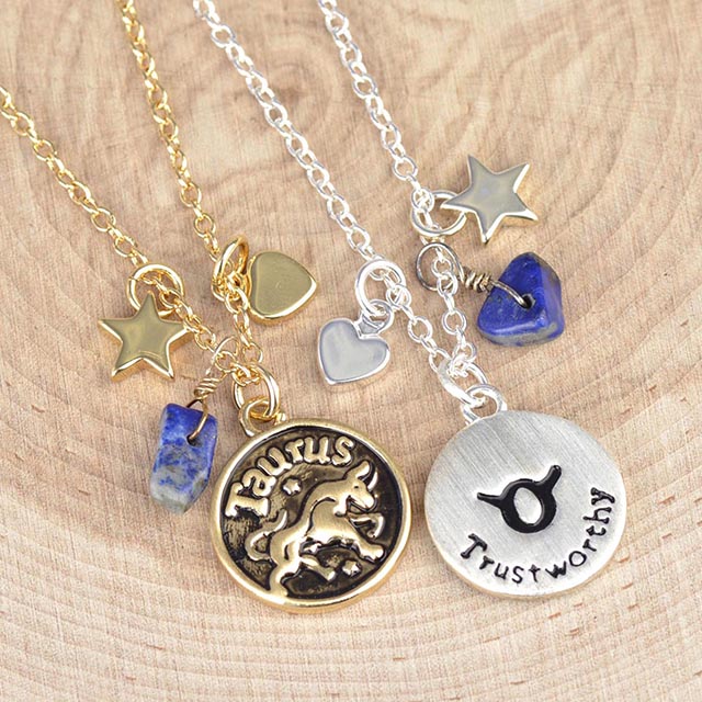 Zodiac Necklace for Women Retro Constellation Astrology Necklace Pendant Round Disc Gemstone Heart Star Charms Zodiac Sign Necklaces