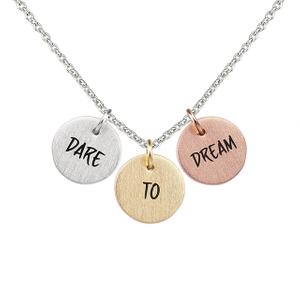 Inspirational Disc Necklace Gold Silver Plated Dainty Personalized Quotes Necklaces Engraved Disc Pendant Necklace Encouragement Jewelry Gift 