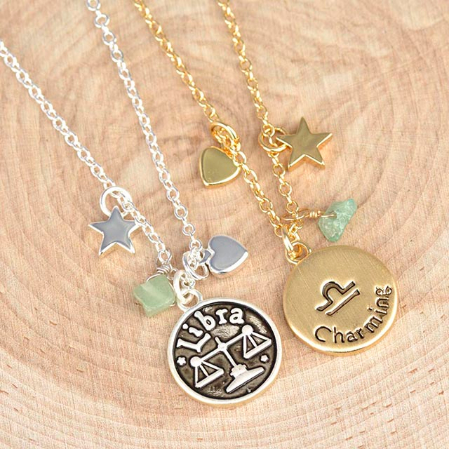Zodiac Necklace for Women Retro Constellation Astrology Necklace Pendant Round Disc Gemstone Heart Star Charms Zodiac Sign Necklaces