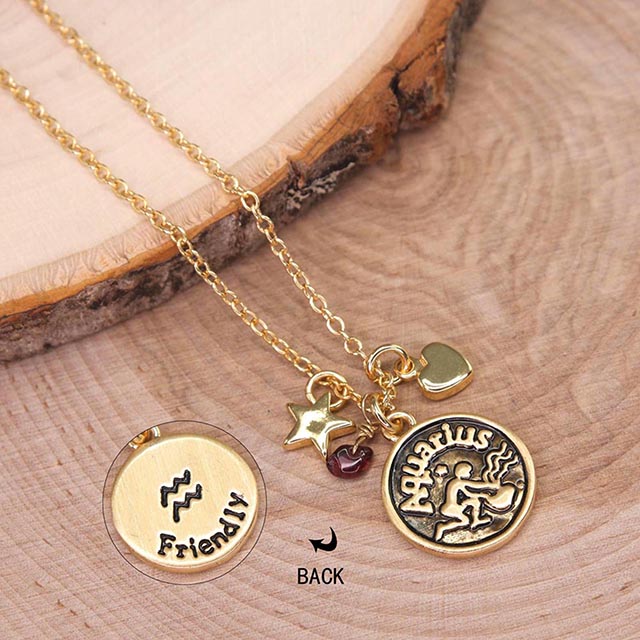 Zodiac Necklace for Women Retro Constellation Astrology Necklace Pendant Round Disc Gemstone Heart Star Charms Zodiac Sign Necklaces