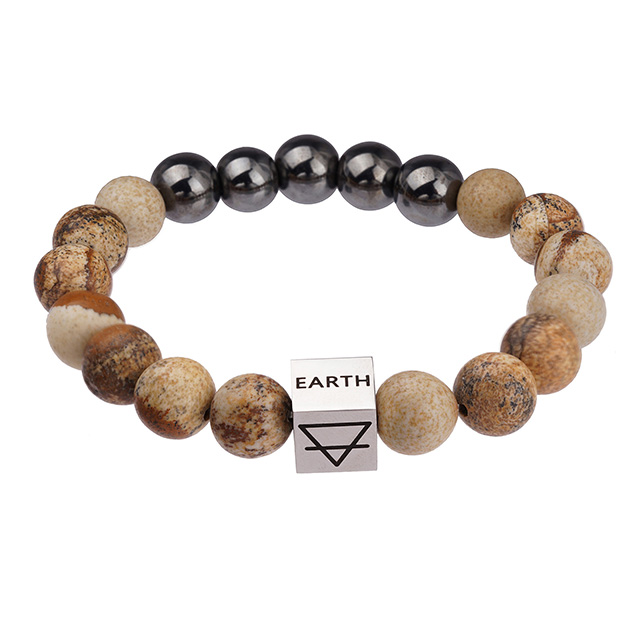 Gemstone Beaded Bracelets for Women 4 Element Cube Crystal Stone Beaded Stretch Bracelets 