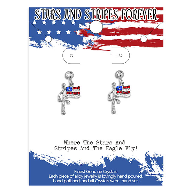 American Flag Stars Stripes Pendant Chain Necklace USA Flag Earrings Set 