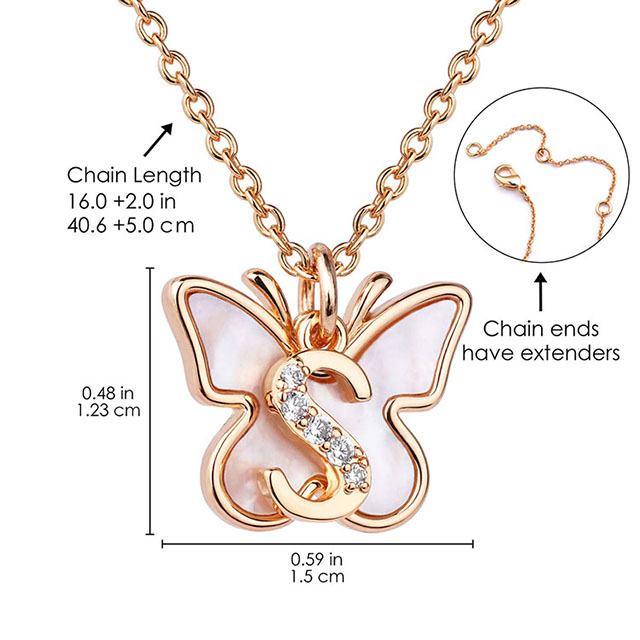Butterfly Initial Necklace for Women Mother of Pearl Shell Butterfly Pendant Necklace with Cubic Zirconia 26 Letter Alphabet Butterfly Charm Chain