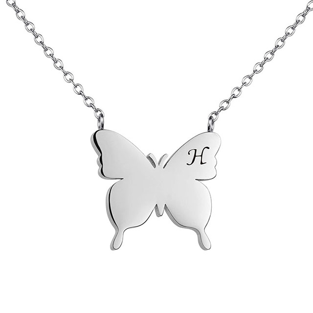 Dainty Initial Butterfly Necklace for Women Stainless Steel Butterfly Pendant Letter Name Necklaces Personalized Initial Necklace Butterfly Jewelry Gifts 