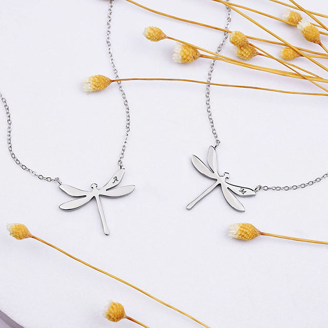 Dainty Initial Dragonfly Necklace for Women Stainless Steel Dragonfly Pendant Letter Name Necklaces Personalized Initial Necklace Dragonfly Jewelry Gifts for Women Girls