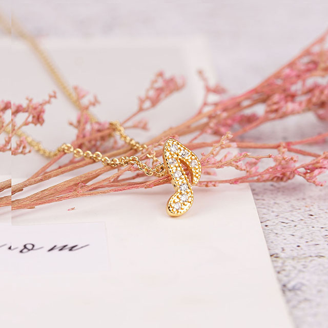 Musical Note Pendant Necklace Cubic Zirconia Music Note Jewelry Gifts 