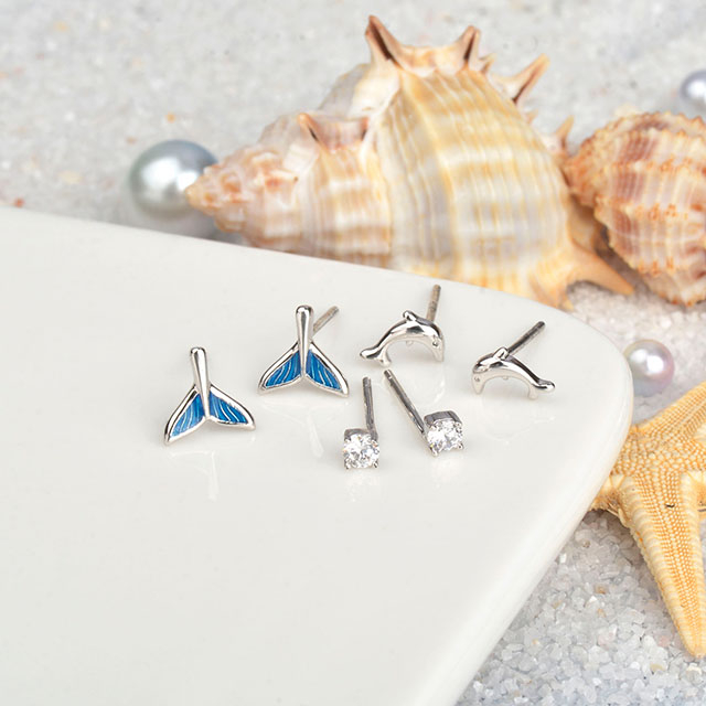 3 Pairs Beach Stud Earrings for Women 925 Sterling Silver Post Earrings
