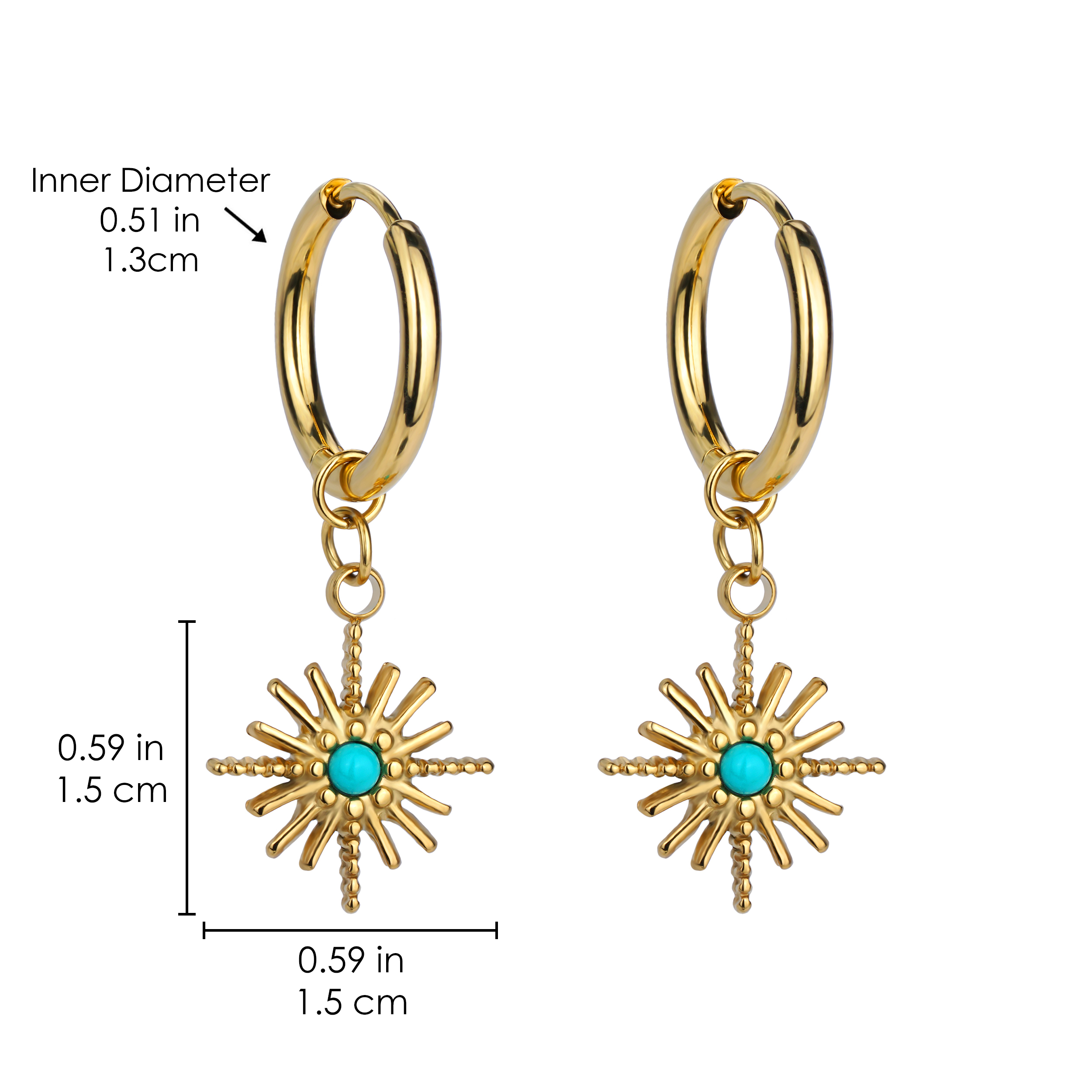 Turquoise Hoop 18k Gold Plated Stainless Steel Star Earrings 