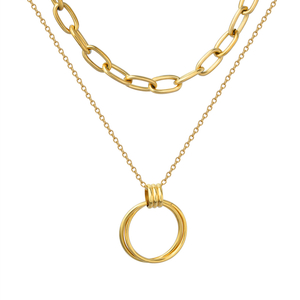 Custom Gold Plated Double Layer Stainless Steel Hollow Round Necklace 