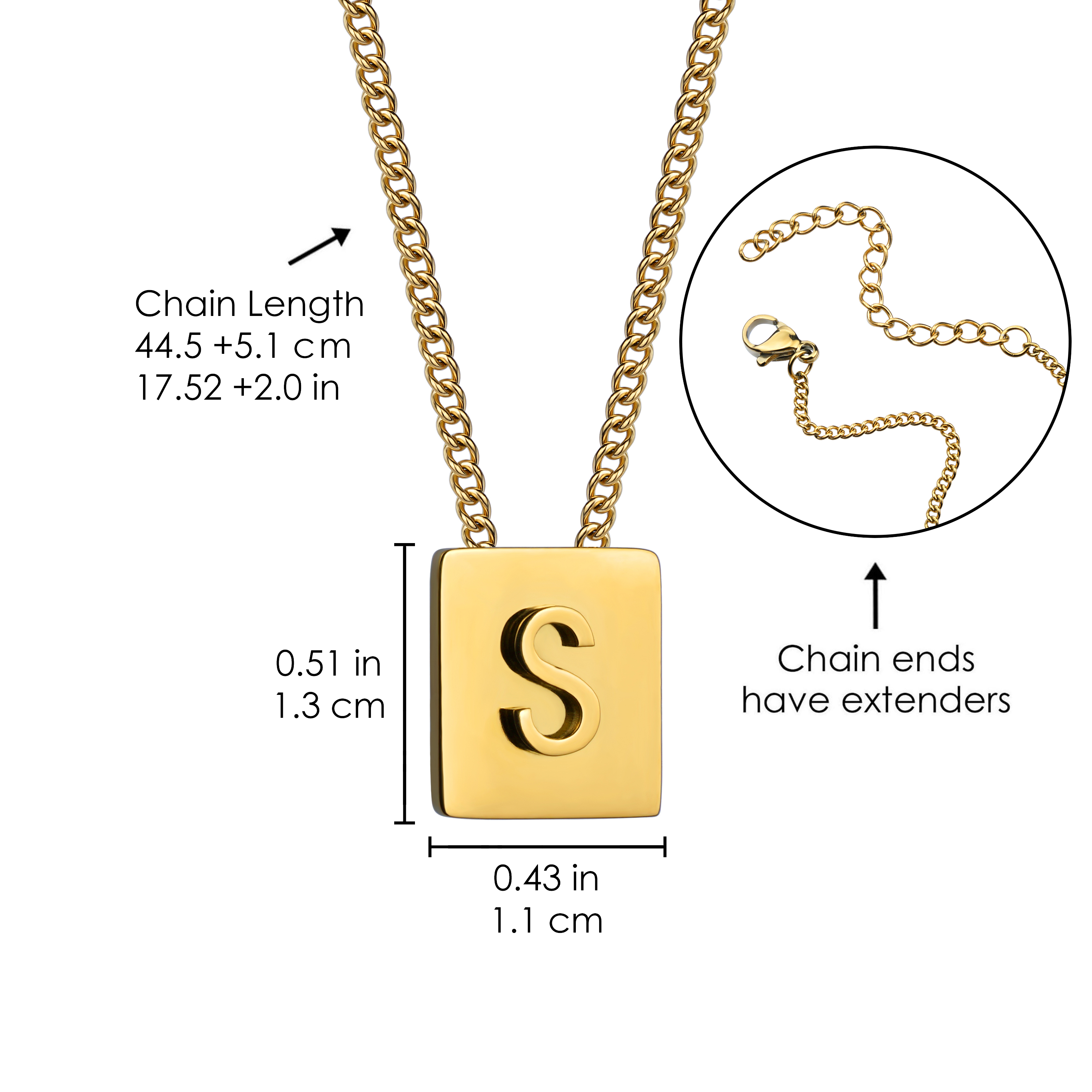 Capital A- Z Stainless Steel Chain For Women Initial Letter Square Pendant Necklace