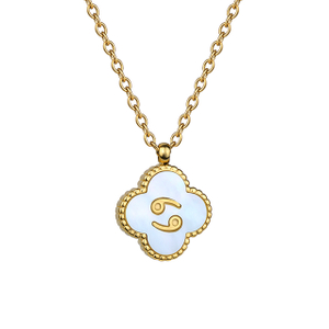Stainless Steel Necklace 12 constellations Women 18k Gold Four Leaf Clover Necklace