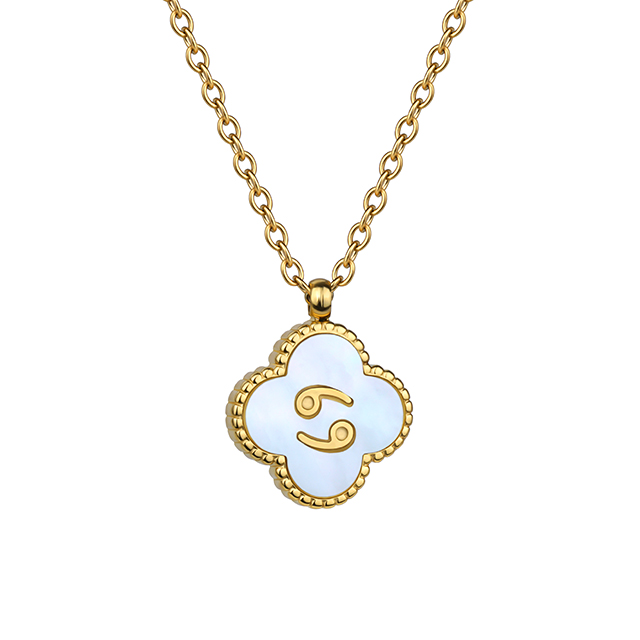 Stainless Steel Necklace 12 constellations Women 18k Gold Four Leaf Clover Necklace