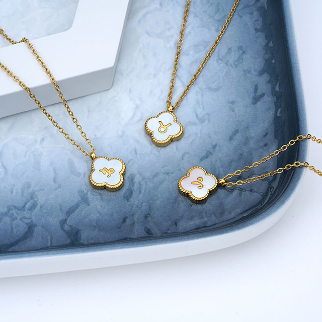 Stainless Steel Necklace 12 constellations Women 18k Gold Four Leaf Clover Necklace