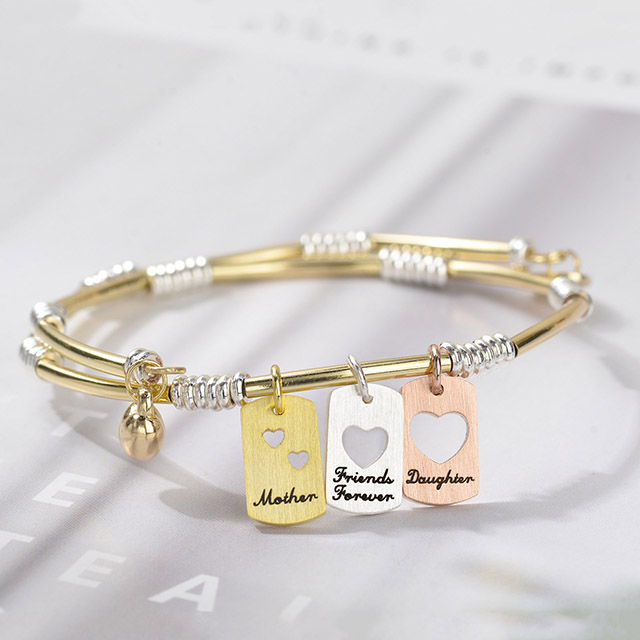 Brass Jewelry Mom And Daughter Bracelets with Multiple Heart Pendants 