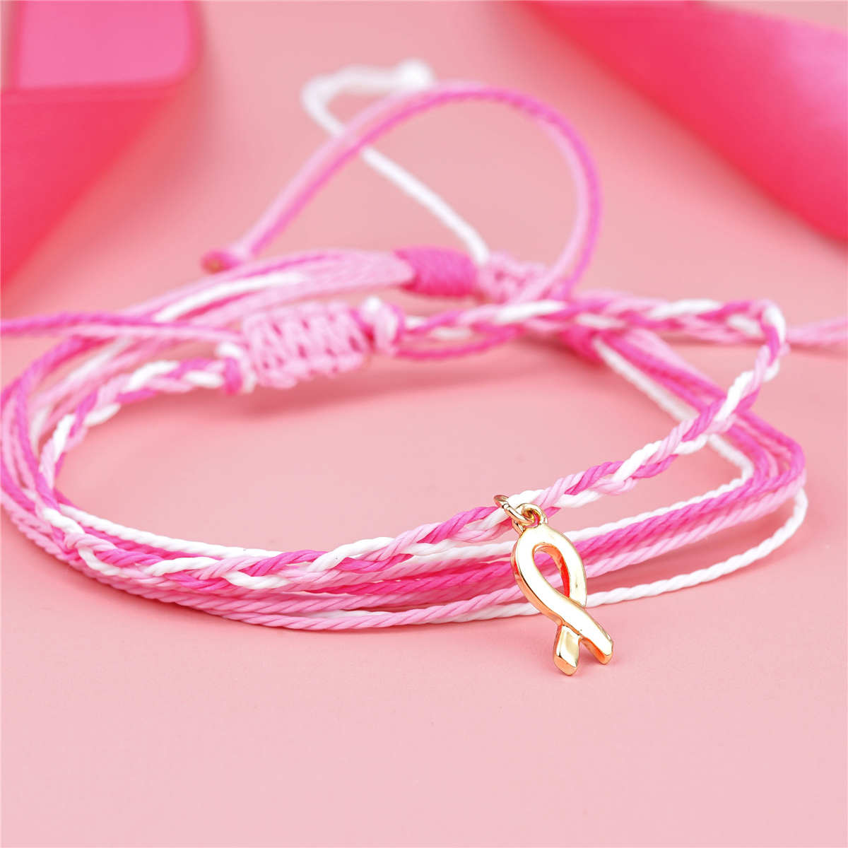 Pink Bow Ribbon Bracelet for Breast Cancer Awareness