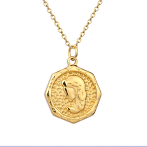 Stainless steel Necklace Retro Portrait Embossed Clavicle Chain