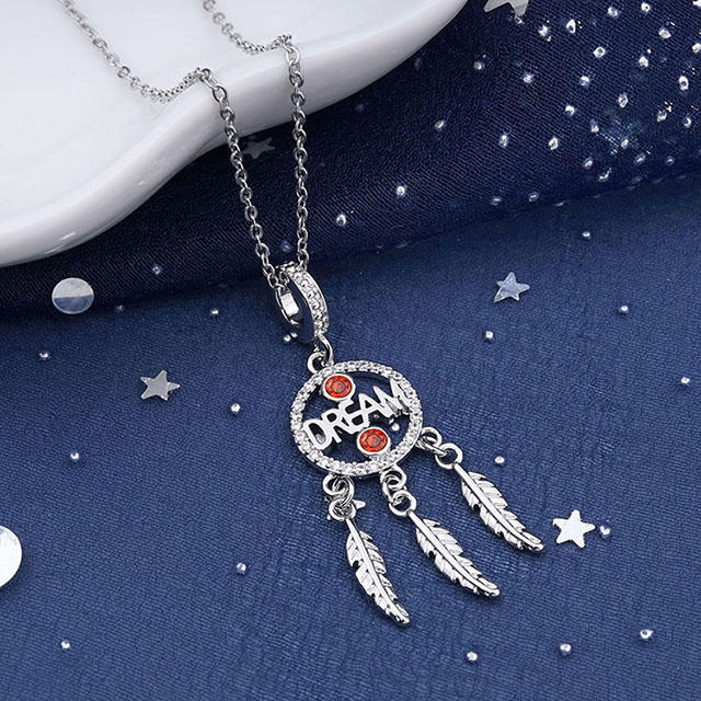 Birthstone Dream Catcher Necklace for Women Silver Plated Dainty Cubic Zirconia Necklace Feather Pendant Charm Dreamcatcher Necklaces for Women Girls Birthday Jewelry Gifts