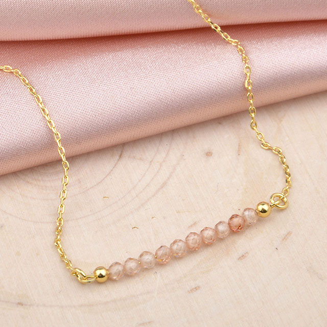 Birthstone Bar Necklaces for Women Gold Plated Dainty Created Amethyst Aquamarine Emerald Sapphire Crystal Gemstone Beaded Bar Necklace Pendant 