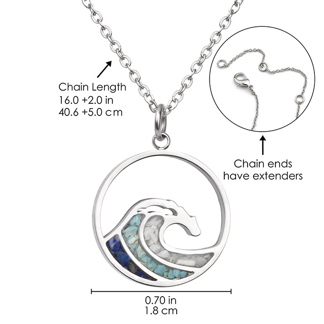 Turquoise Gemstone Necklace Ocean Wave Bar Pendant for Women Girls Surfer Beach Jewelry Gifts