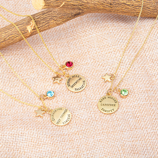 Birthstone Necklace for Women Gold Plated Dainty Birthstone Star Necklace Pendant Charms for Women Necklace Jewelry Gift 