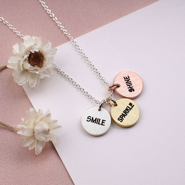 Inspirational Disc Necklace Gold Silver Plated Dainty Personalized Quotes Necklaces Engraved Disc Pendant Necklace Encouragement Jewelry Gift 