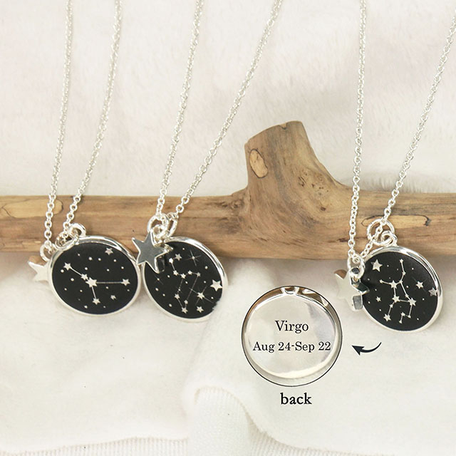 Star Black Round Disc Zodiac Sign Necklaces Astrology Necklace Jewelry Gift