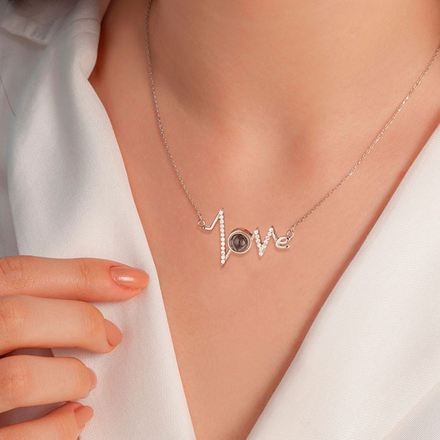 I Love You Necklace 100 Languages ​​Projection Necklace Deer Antlers Love Heart Pendant Necklace 