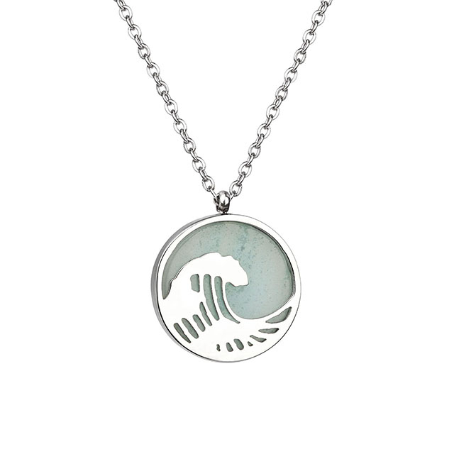 Gemstone Wave Necklace for Women Mother of Pearl Turquoise Pendant Necklace Dainty Circle Ocean Wave Necklaces for Women Girls Surfer Beach Jewelry Gifts