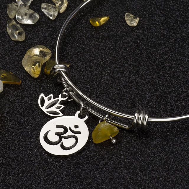 Lotus Flower Charm Expandable Stainless Steel Chakra Stone Yoga Bracelets Spiritual Jewelry 